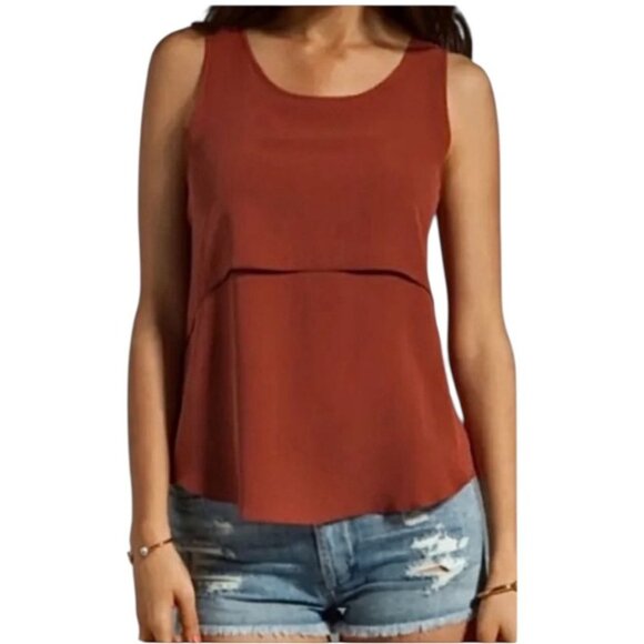 Theory Tank Top Women Small‎ Brown Orange Double Georgette Silk Apala Shell - Picture 1 of 10